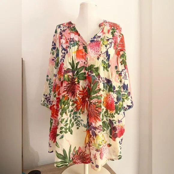 La Cera *Like New* Beautiful Floral Women’s Blouse Top Tunic | Size XL - Picture 1 of 12